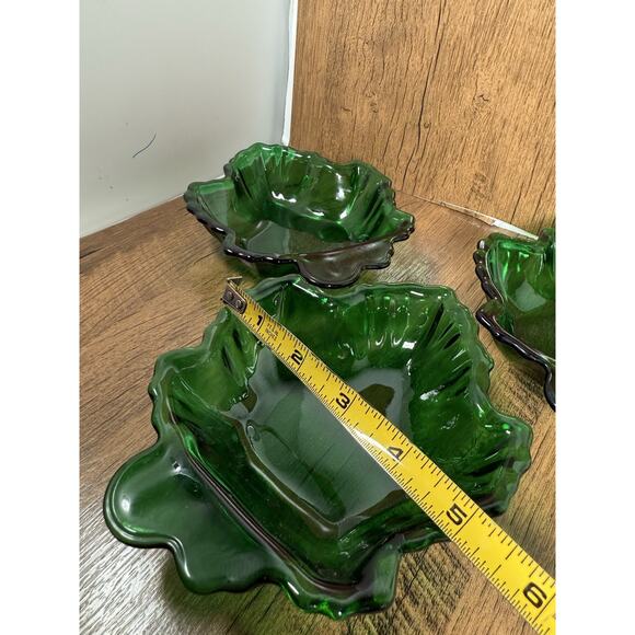 Vintage Anchor Hocking Forest Green Maple Leaf Dessert Bowl Set of 3 - Picture 2 of 4
